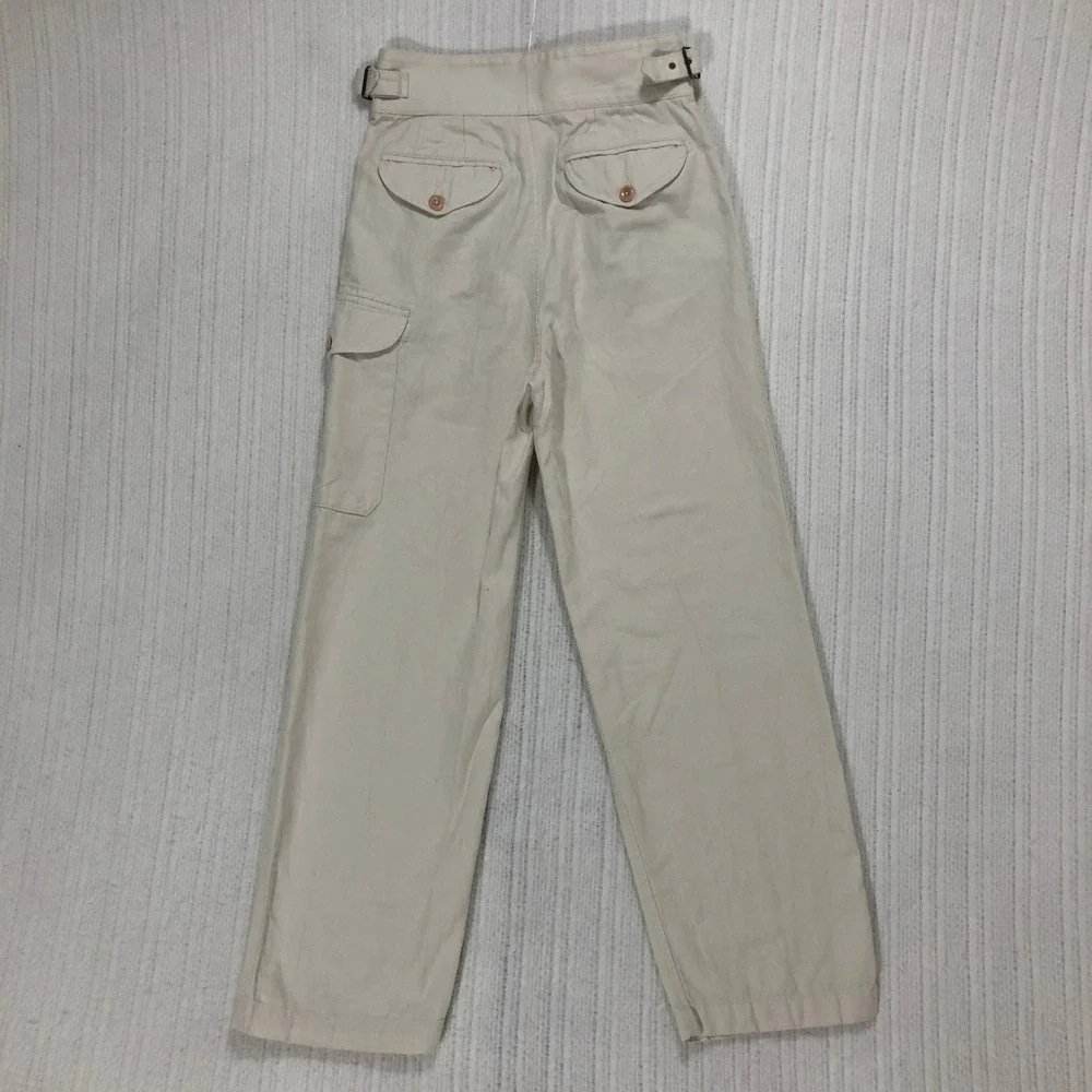 Banana Republic Cream Cotton Linen High Waist Cargo Pants Buckle Detail Size 2